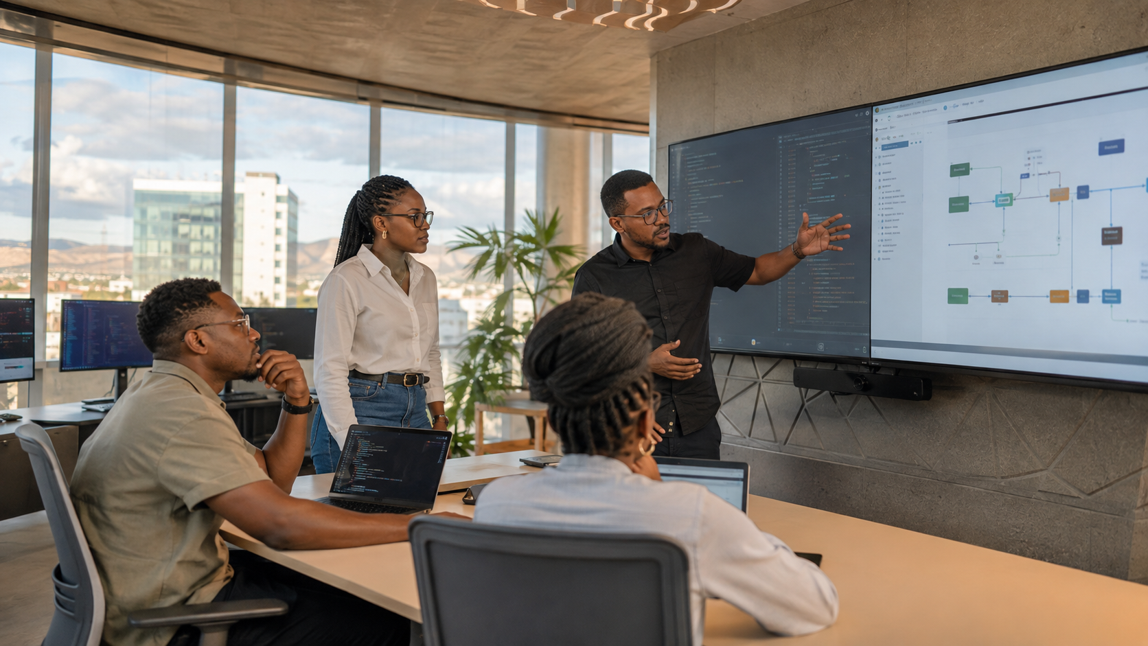 Software development team at work